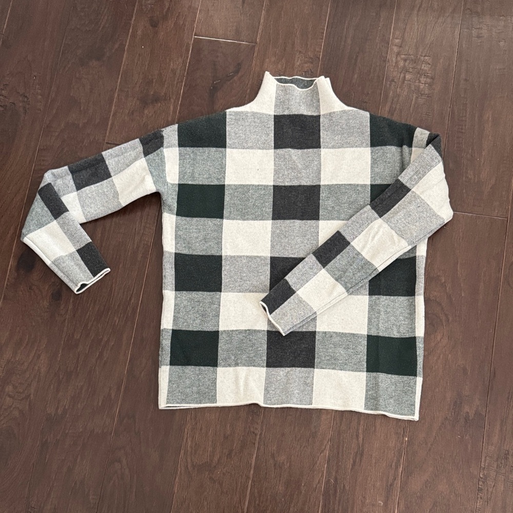 Tahari Turtleneck Sweater - charcoal, Green, and Cream Checkered